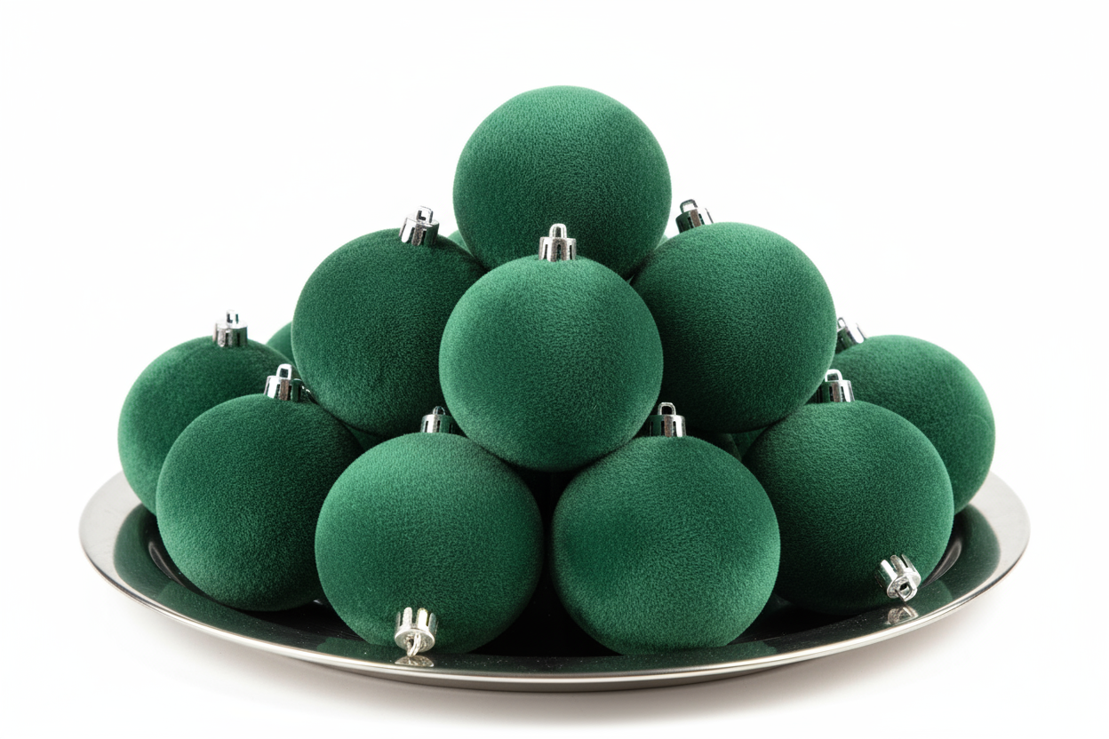 12pcs Velvet Flocked Christmas Ball Ornaments Green