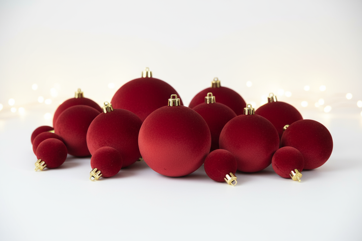 12pcs Velvet Flocked Christmas Ball Ornaments Red