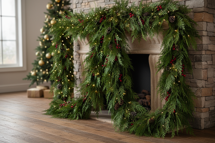 4 Festive Green Cedar Garlands